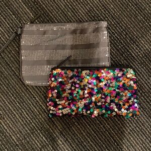 Sequin Zip Pouch Set ✨ Gray Stripe + Multicolor Sparkle Clutches